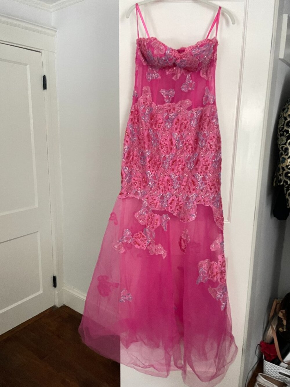 Jovani Pink Beaded Corset Tulle Prom Gown Y2K Size 8 -81158 Applique Strapless